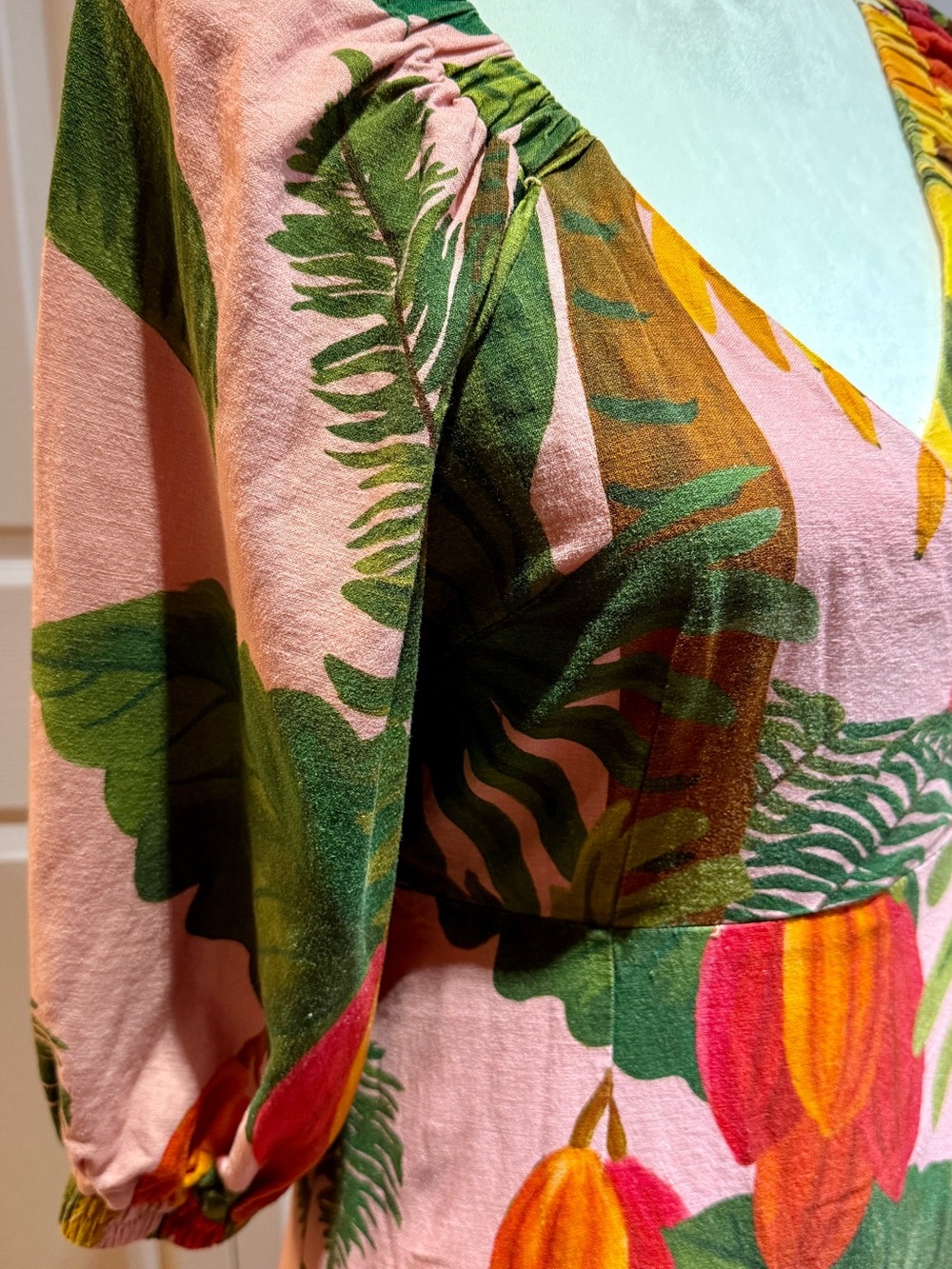 FARM Rio Tropical Floral Wrap Maxi BeachDress Green, Pink & Yellow Mixed Print S - Picture 6 of 14